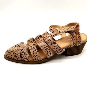 CL Laundry Womens Sandal Tan Black Ankle Strap Buckle Closed Toe Block Heel 8‎